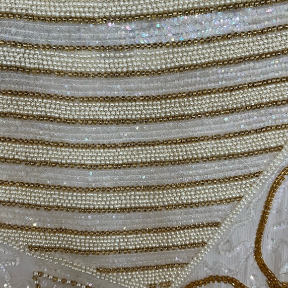 Rare Vintage Judith Ann Beaded Duster Jacket Ivory Gold Open Front Coat Size Med - Picture 9 of 11